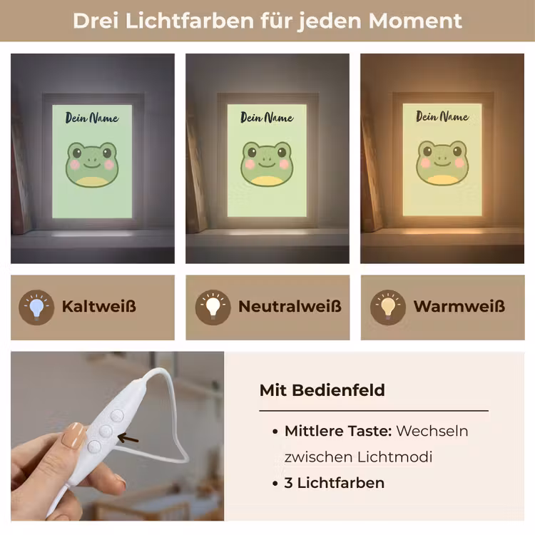Kikker - Groen - Gezichtje Light Box met kabel (Kinderlampje) klein -USP_lichtkleurDE