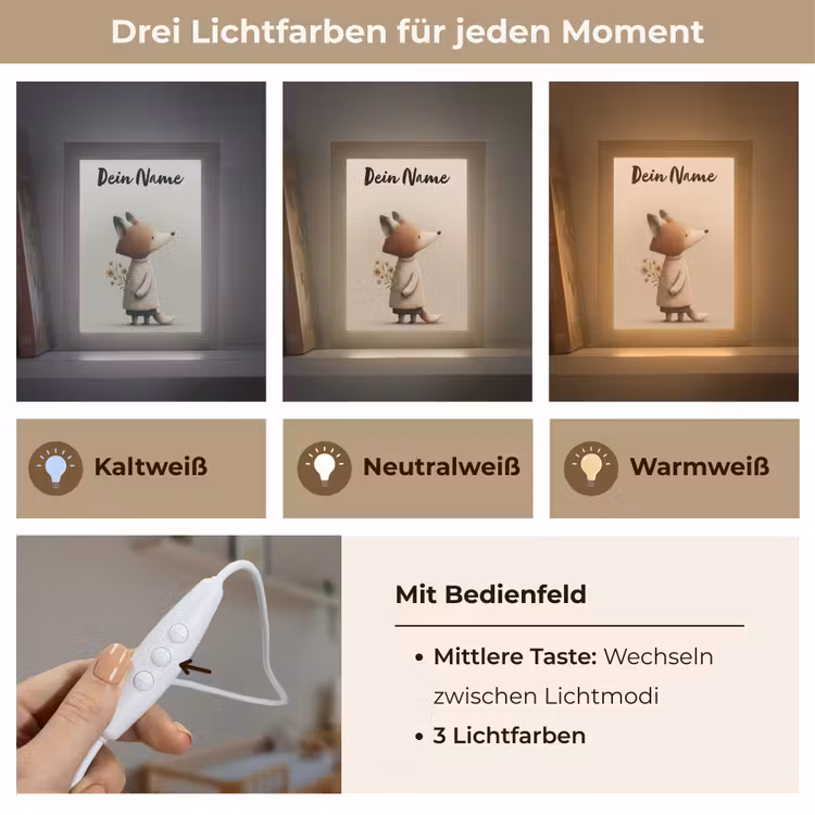 Vos - Gele bloemen - Minimalistisch Light Box met kabel (Kinderlampje) klein -USP_lichtkleurDE