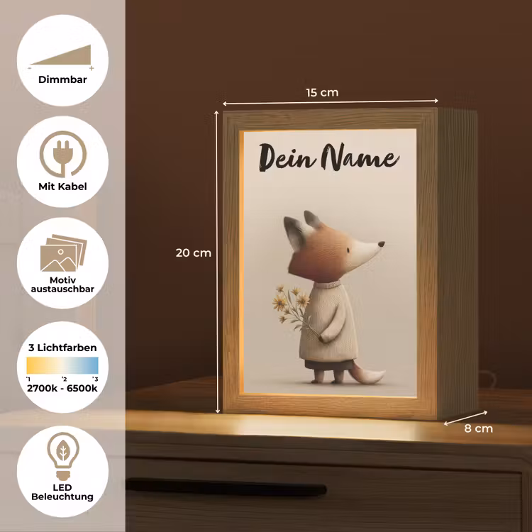 Vos - Gele bloemen - Minimalistisch Light Box met kabel (Kinderlampje) klein -USP_websiteoverzichtDE