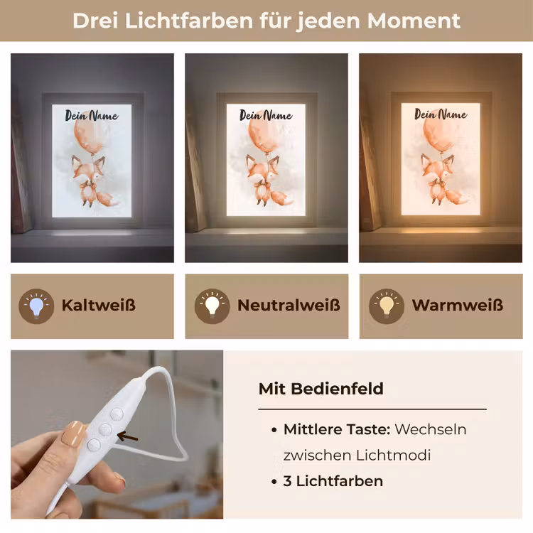 Vos - Pastel kleuren - Dier Light Box met kabel (Kinderlampje) klein -USP_lichtkleurDE