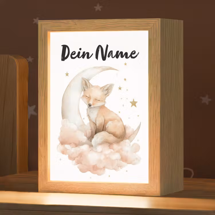 Vos - Wolken - Maan - Sterren Light Box met kabel (Kinderlampje) klein -zzz_3d_website