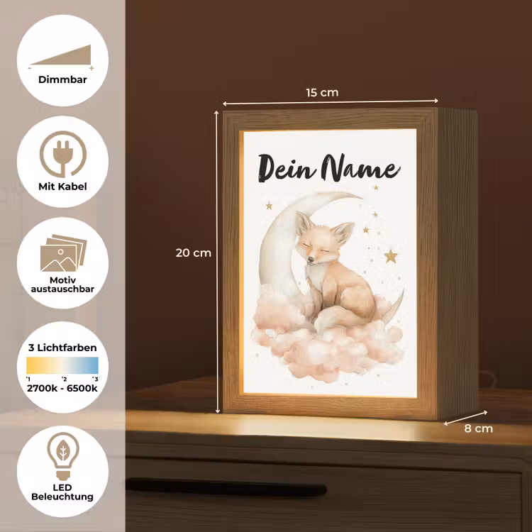 Vos - Wolken - Maan - Sterren Light Box met kabel (Kinderlampje) klein -USP_websiteoverzichtDE
