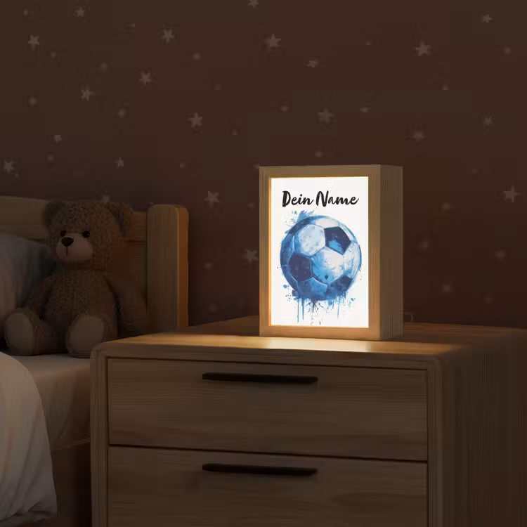 Voetbal - Blauw - Inkt - Spatten Light Box met kabel (Kinderlampje) klein -sfeer1_kind
