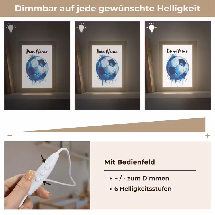 Voetbal - Blauw - Inkt - Spatten Light Box met kabel (Kinderlampje) klein -USP_dimbaarDE
