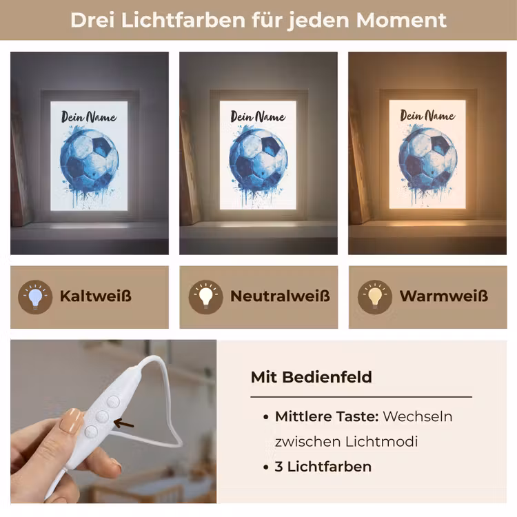 Voetbal - Blauw - Inkt - Spatten Light Box met kabel (Kinderlampje) klein -USP_lichtkleurDE