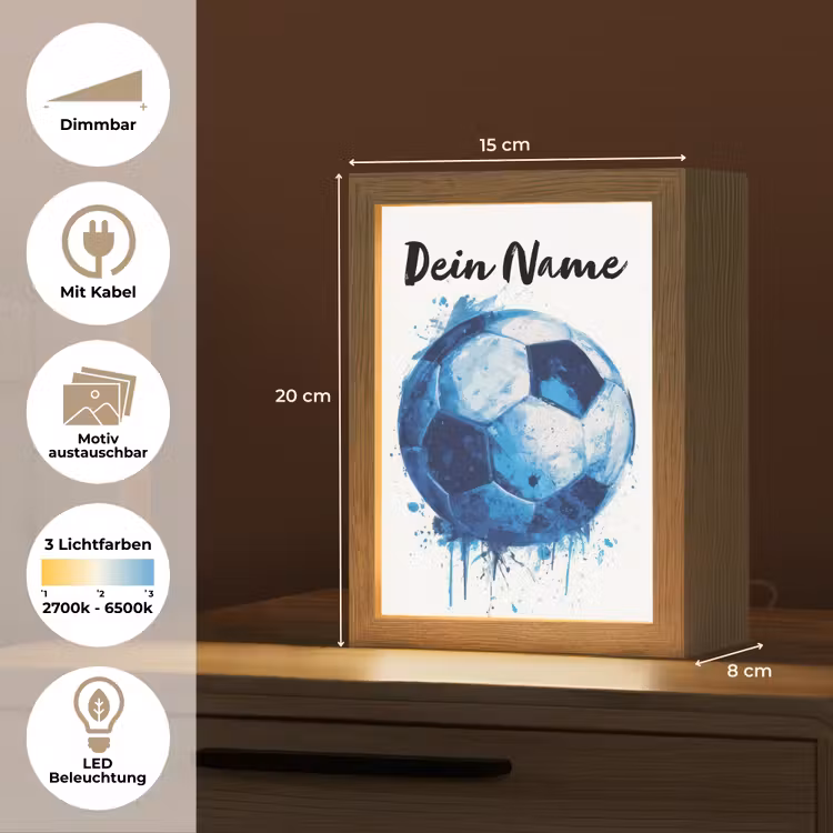 Voetbal - Blauw - Inkt - Spatten Light Box met kabel (Kinderlampje) klein -USP_websiteoverzichtDE