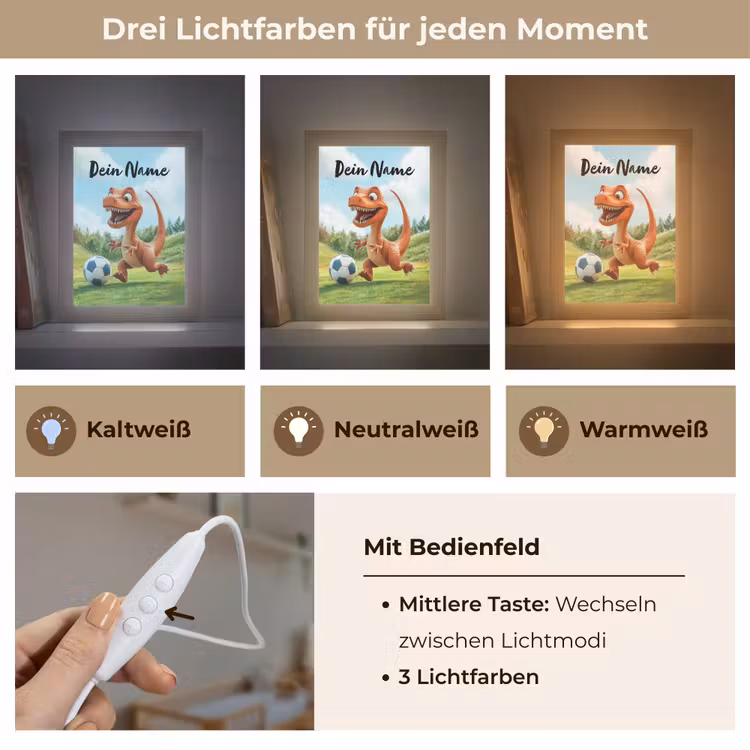 Voetbal - Dino - Sport Light Box met kabel (Kinderlampje) klein -USP_lichtkleurDE