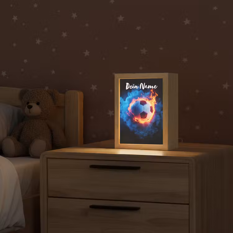 Voetbal - Vuur - IJs - Blauw Light Box met kabel (Kinderlampje) klein -sfeer1_kind