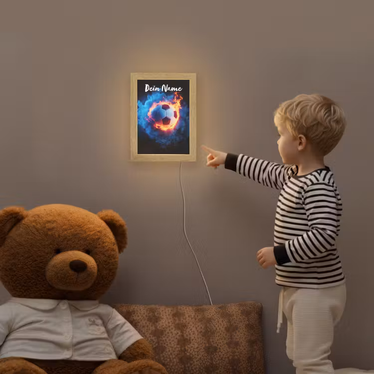 Voetbal - Vuur - IJs - Blauw Light Box met kabel (Kinderlampje) klein -sfeer4a_kind