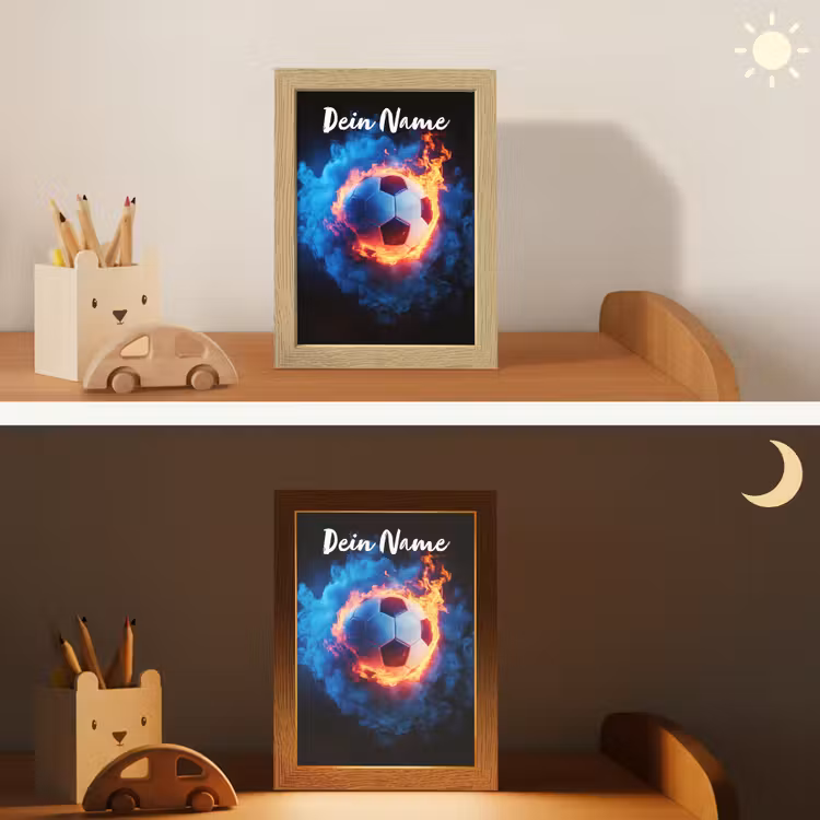 Voetbal - Vuur - IJs - Blauw Light Box met kabel (Kinderlampje) klein -sfeer3_kind
