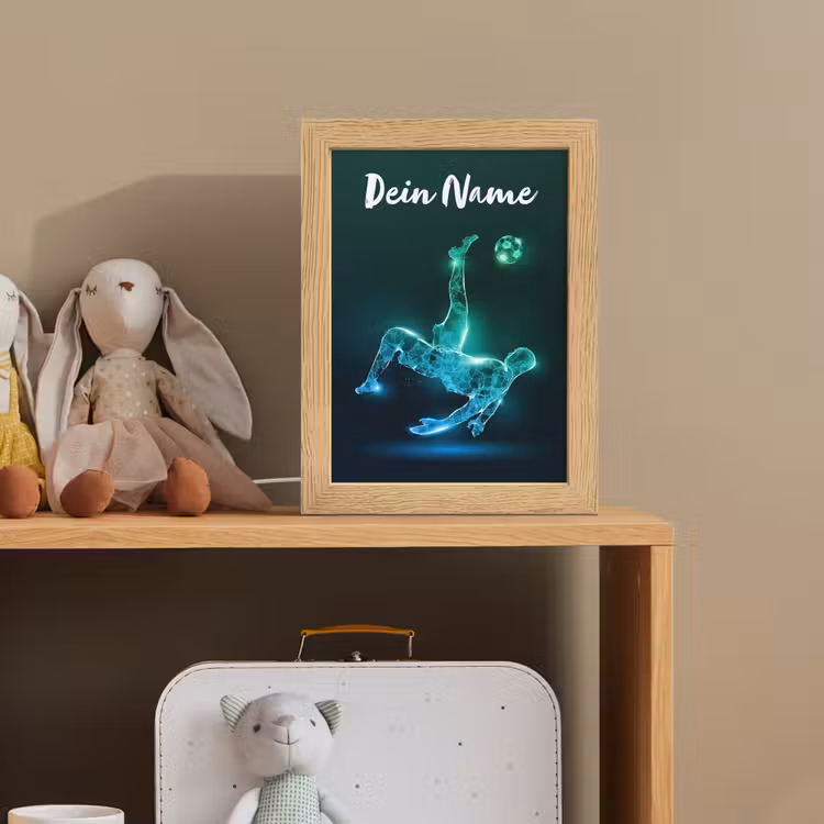 Voetbal - Voetballer - Jongen - Zwart Light Box met kabel (Kinderlampje) klein -sfeer2_kind