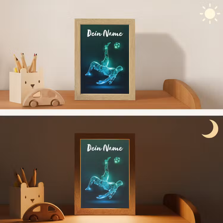 Voetbal - Voetballer - Jongen - Zwart Light Box met kabel (Kinderlampje) klein -sfeer3_kind