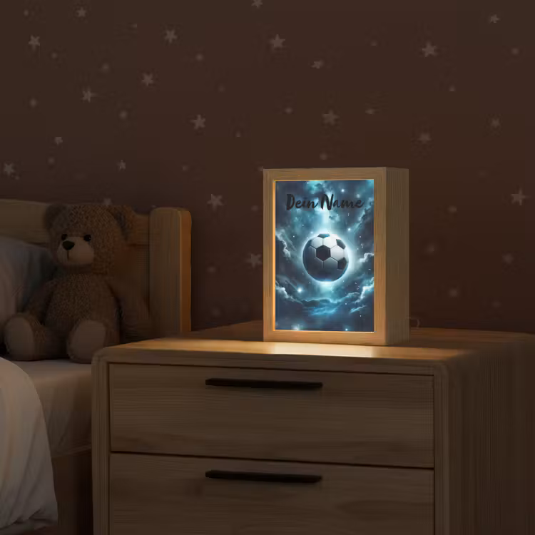 Voetbal - Galaxy - Ruimte - Sport - Blauw Light Box met kabel (Kinderlampje) klein -sfeer1_kind