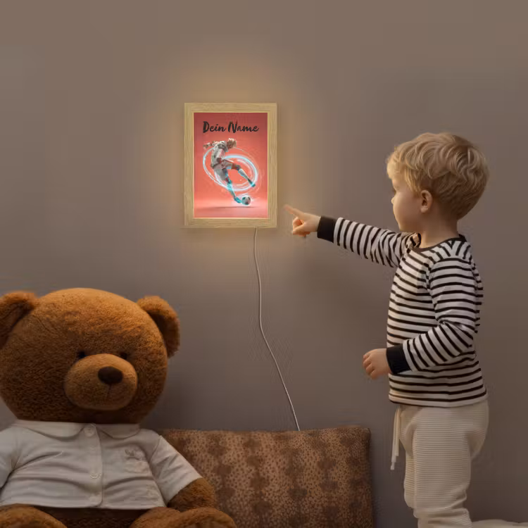 Voetbal - Jongen - Rood - Lichtcirkel Light Box met kabel (Kinderlampje) klein -sfeer4a_kind