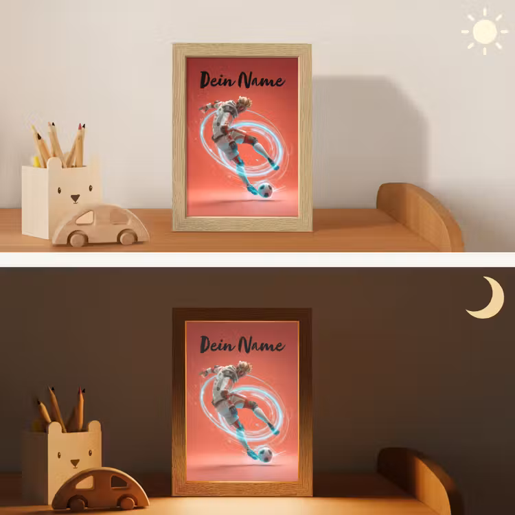 Voetbal - Jongen - Rood - Lichtcirkel Light Box met kabel (Kinderlampje) klein -sfeer3_kind