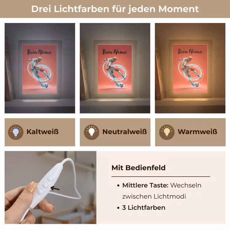 Voetbal - Jongen - Rood - Lichtcirkel Light Box met kabel (Kinderlampje) klein -USP_lichtkleurDE