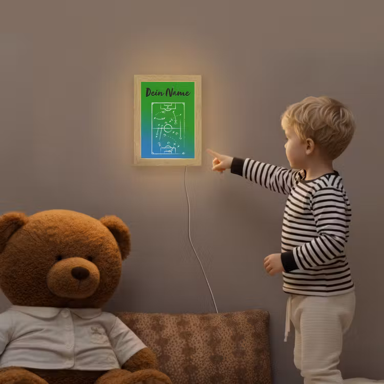 Voetbal - Tactiek - Spel - Groen - Blauw Light Box met kabel (Kinderlampje) klein -sfeer4a_kind