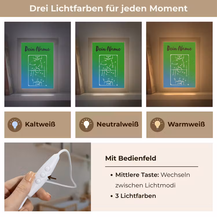 Voetbal - Tactiek - Spel - Groen - Blauw Light Box met kabel (Kinderlampje) klein -USP_lichtkleurDE