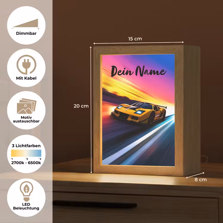 Gele raceauto - Kleurrijk - Neon Light Box met kabel (Kinderlampje) klein -USP_websiteoverzichtDE