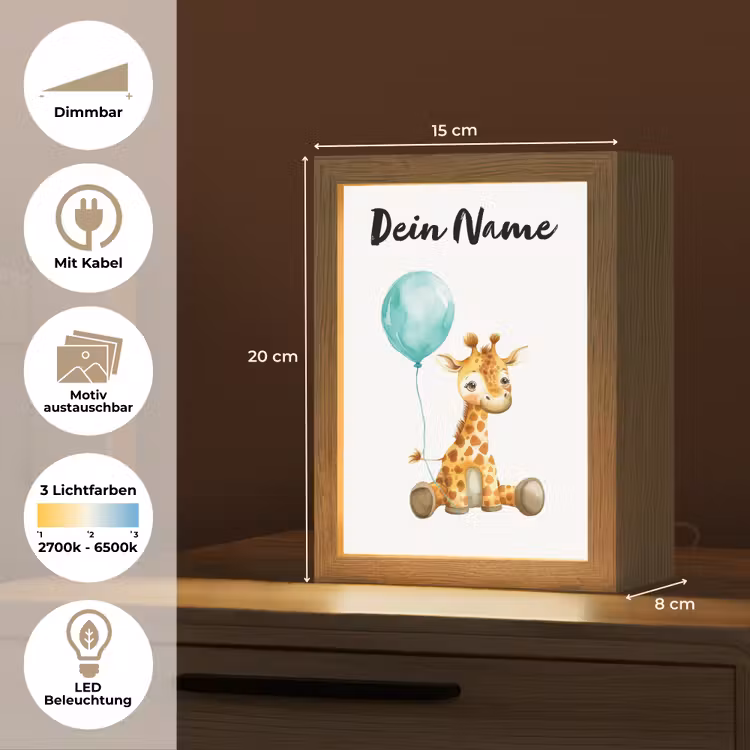 Giraf - Baby - Dieren - Blauwe ballon Light Box met kabel (Kinderlampje) klein -USP_websiteoverzichtDE