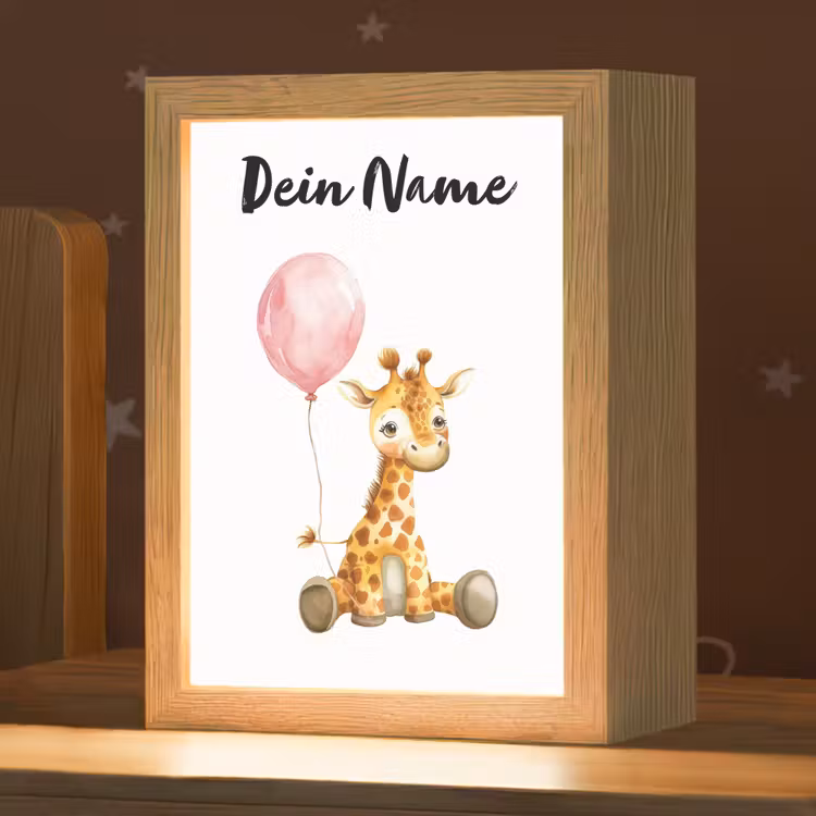 Giraf - Baby - Dieren - Roze ballon Light Box met kabel (Kinderlampje) klein -zzz_3d_website