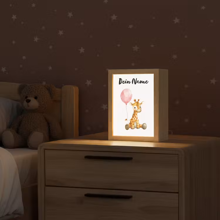 Giraf - Baby - Dieren - Roze ballon Light Box met kabel (Kinderlampje) klein -sfeer1_kind