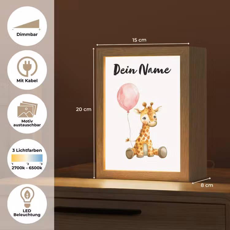 Giraf - Baby - Dieren - Roze ballon Light Box met kabel (Kinderlampje) klein -USP_websiteoverzichtDE