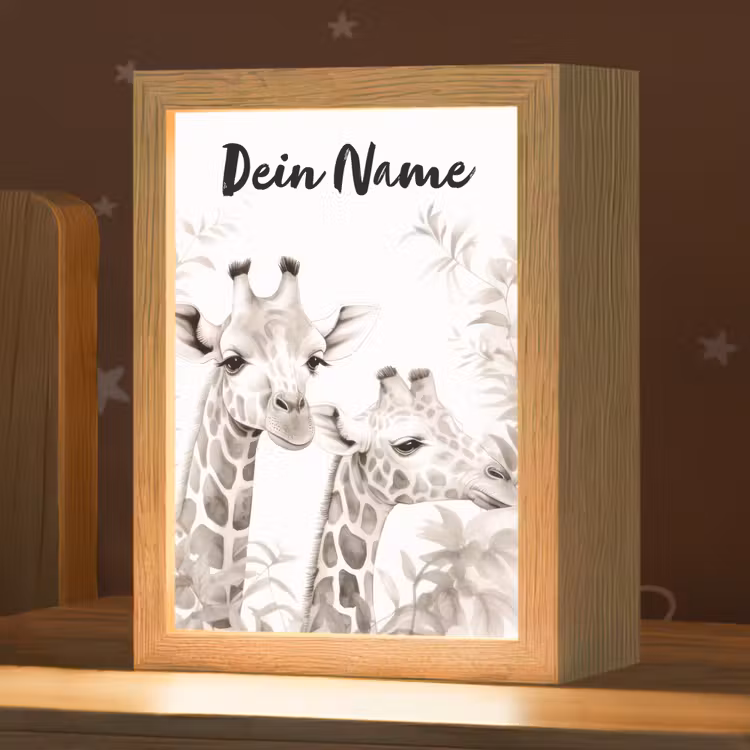 Giraffe - Bladeren - Bruin - Jungle - Kind Light Box met kabel (Kinderlampje) klein -zzz_3d_website