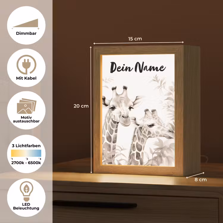 Giraffe - Bladeren - Bruin - Jungle - Kind Light Box met kabel (Kinderlampje) klein -USP_websiteoverzichtDE