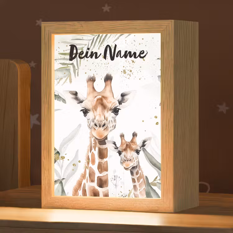Giraffe - Bladeren - Kinderen - Dieren - Jungle Light Box met kabel (Kinderlampje) klein -zzz_3d_website