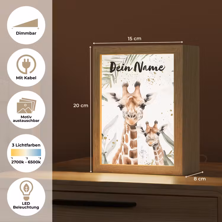 Giraffe - Bladeren - Kinderen - Dieren - Jungle Light Box met kabel (Kinderlampje) klein -USP_websiteoverzichtDE