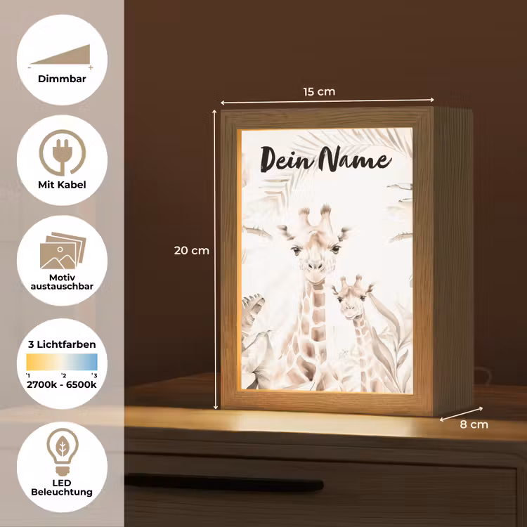 Giraffe - Jungle - Bruin - Kinderen Light Box met kabel (Kinderlampje) klein -USP_websiteoverzichtDE