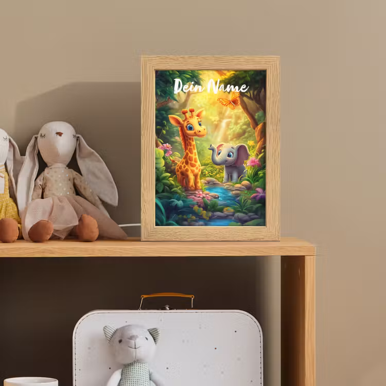 Giraf - Olifant - Bloemen - Jungle Light Box met kabel (Kinderlampje) klein -sfeer2_kind