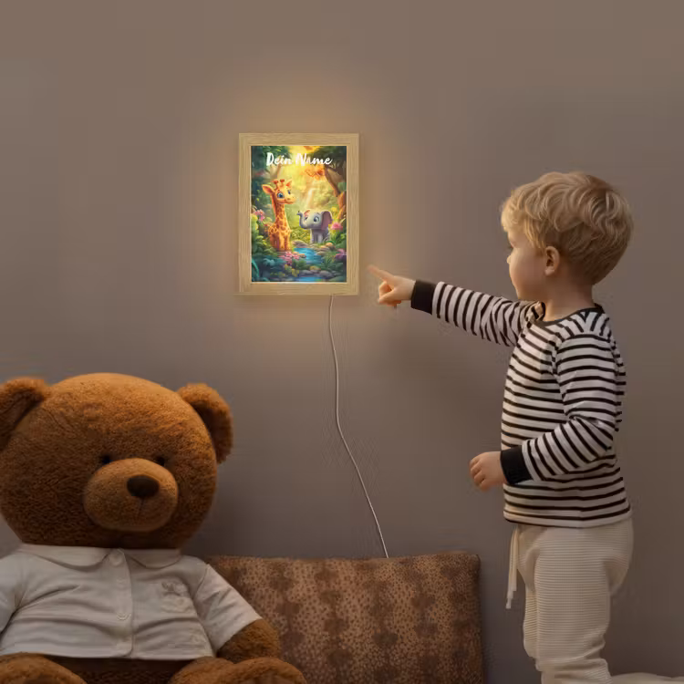 Giraf - Olifant - Bloemen - Jungle Light Box met kabel (Kinderlampje) klein -sfeer4a_kind