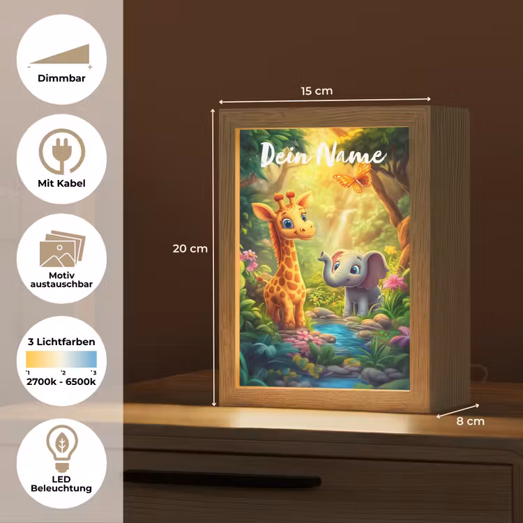 Giraf - Olifant - Bloemen - Jungle Light Box met kabel (Kinderlampje) klein -USP_websiteoverzichtDE