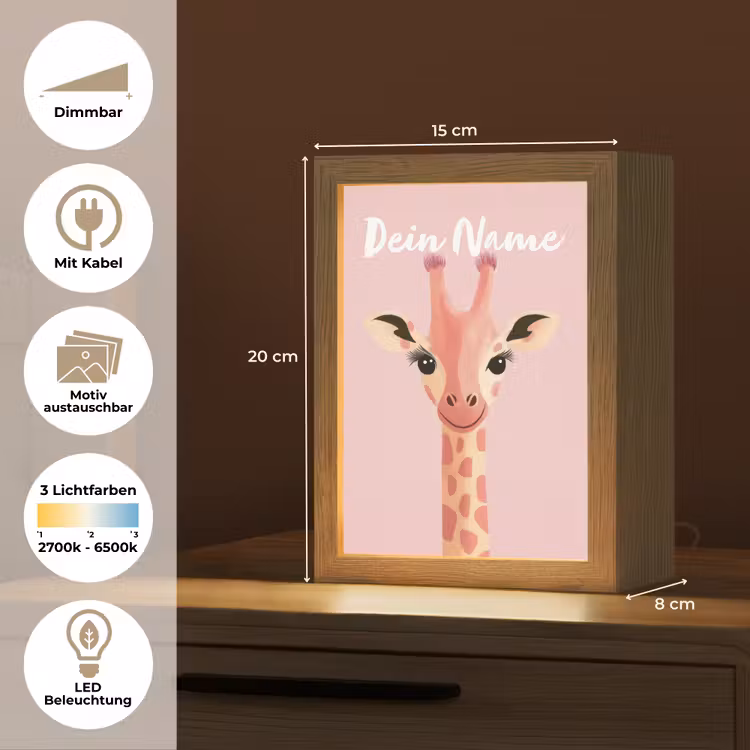 Giraffe - Illustratie - Roze Light Box met kabel (Kinderlampje) klein -USP_websiteoverzichtDE