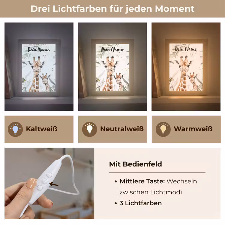 Giraffe - Natuur - Kinderen - Dieren Light Box met kabel (Kinderlampje) klein -USP_lichtkleurDE