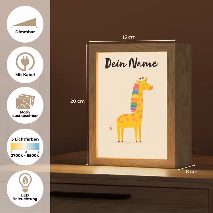 Giraffe - Regenboogmanen - Beige Light Box met kabel (Kinderlampje) klein -USP_websiteoverzichtDE