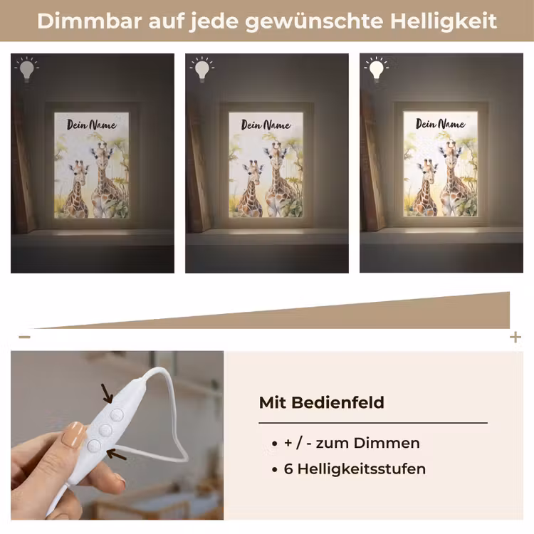 Giraffe - Wilde dieren - Natuur - Kinderen Light Box met kabel (Kinderlampje) klein -USP_dimbaarDE
