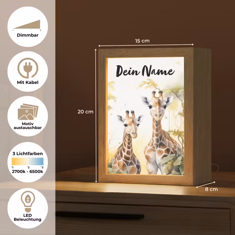 Giraffe - Wilde dieren - Natuur - Kinderen Light Box met kabel (Kinderlampje) klein -USP_websiteoverzichtDE