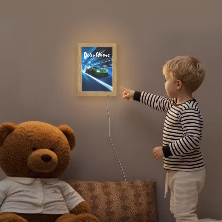 Groene racewagen - Blauw - Neon - Licht Light Box met kabel (Kinderlampje) klein -sfeer4a_kind