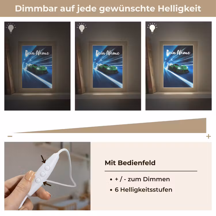 Groene racewagen - Blauw - Neon - Licht Light Box met kabel (Kinderlampje) klein -USP_dimbaarDE