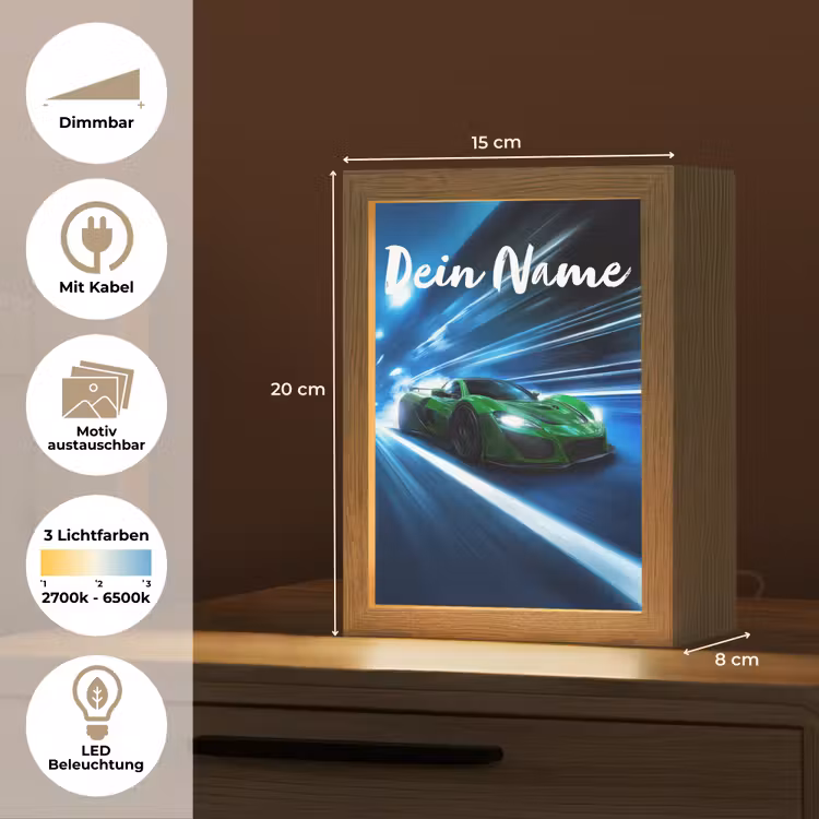 Groene racewagen - Blauw - Neon - Licht Light Box met kabel (Kinderlampje) klein -USP_websiteoverzichtDE