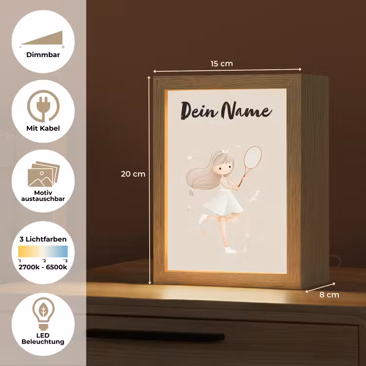 Haar - Meisje - Strik - Tennisracket Light Box met kabel (Kinderlampje) klein -USP_websiteoverzichtDE