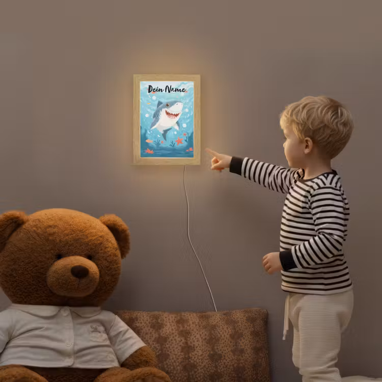 Haai - Vissen - Blauw - Onderwater Light Box met kabel (Kinderlampje) klein -sfeer4a_kind