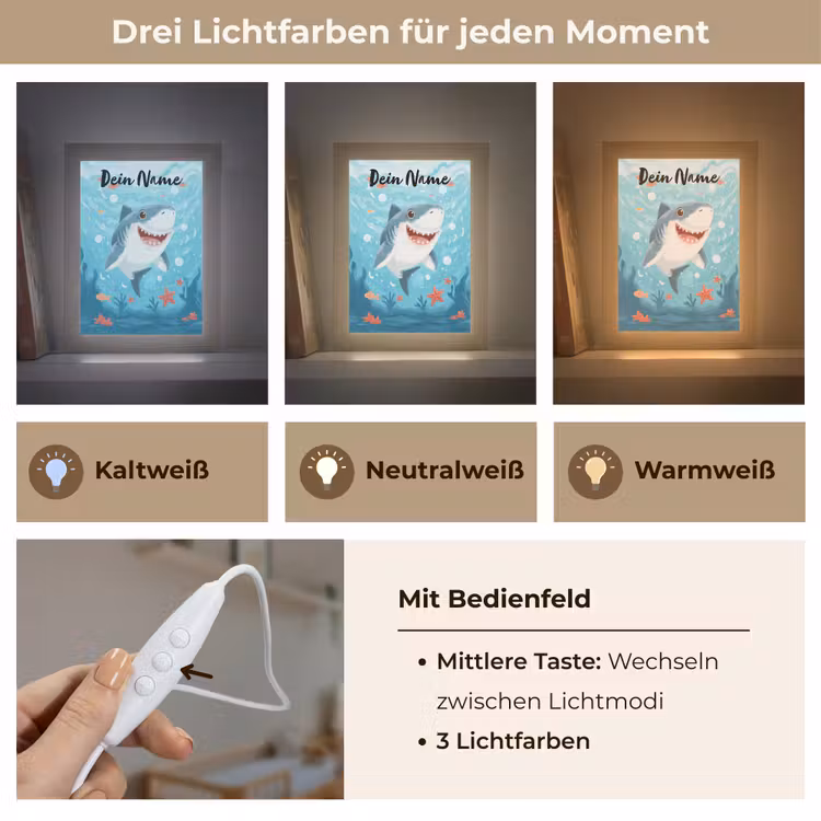 Haai - Vissen - Blauw - Onderwater Light Box met kabel (Kinderlampje) klein -USP_lichtkleurDE