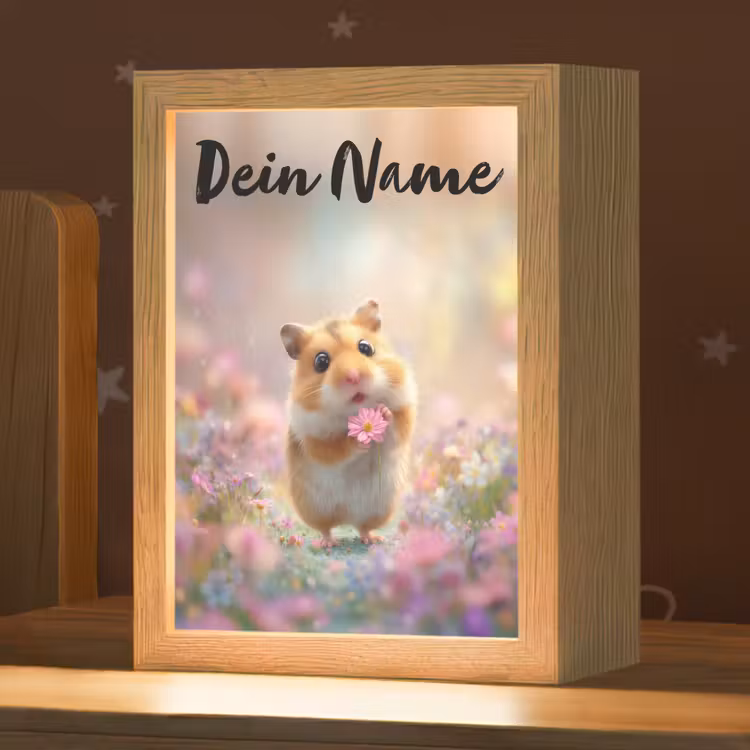 Hamster - Bloemen - Roze - Oranje Light Box met kabel (Kinderlampje) klein -zzz_3d_website