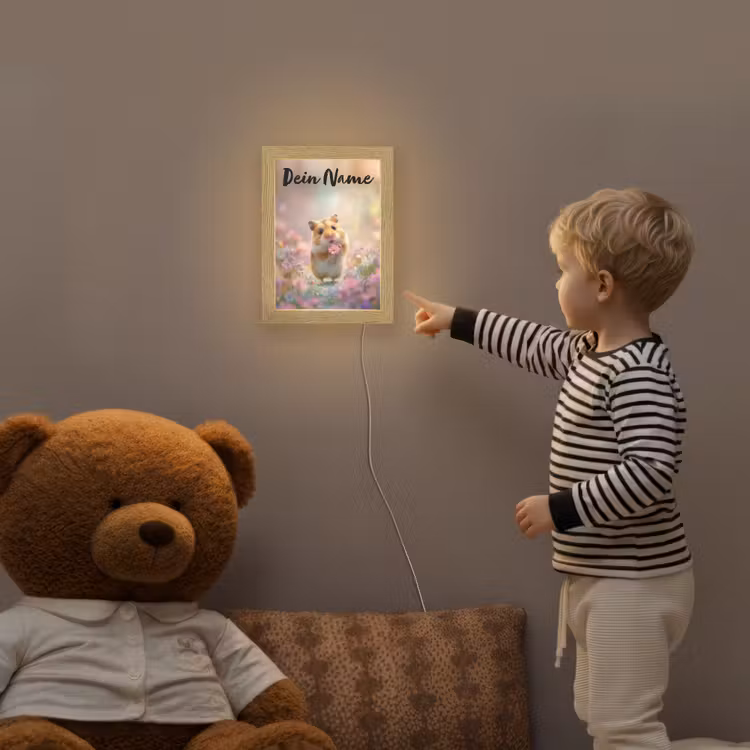 Hamster - Bloemen - Roze - Oranje Light Box met kabel (Kinderlampje) klein -sfeer4a_kind