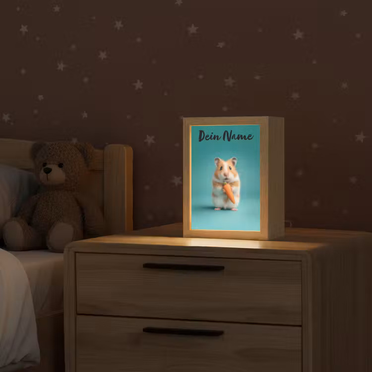 Hamster - Wortel - Blauw Light Box met kabel (Kinderlampje) klein -sfeer1_kind