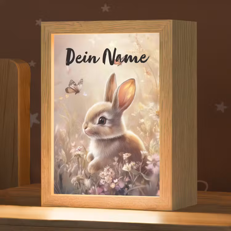 Konijntje - Bruin - Bloemen - Vlinders Light Box met kabel (Kinderlampje) klein -zzz_3d_website